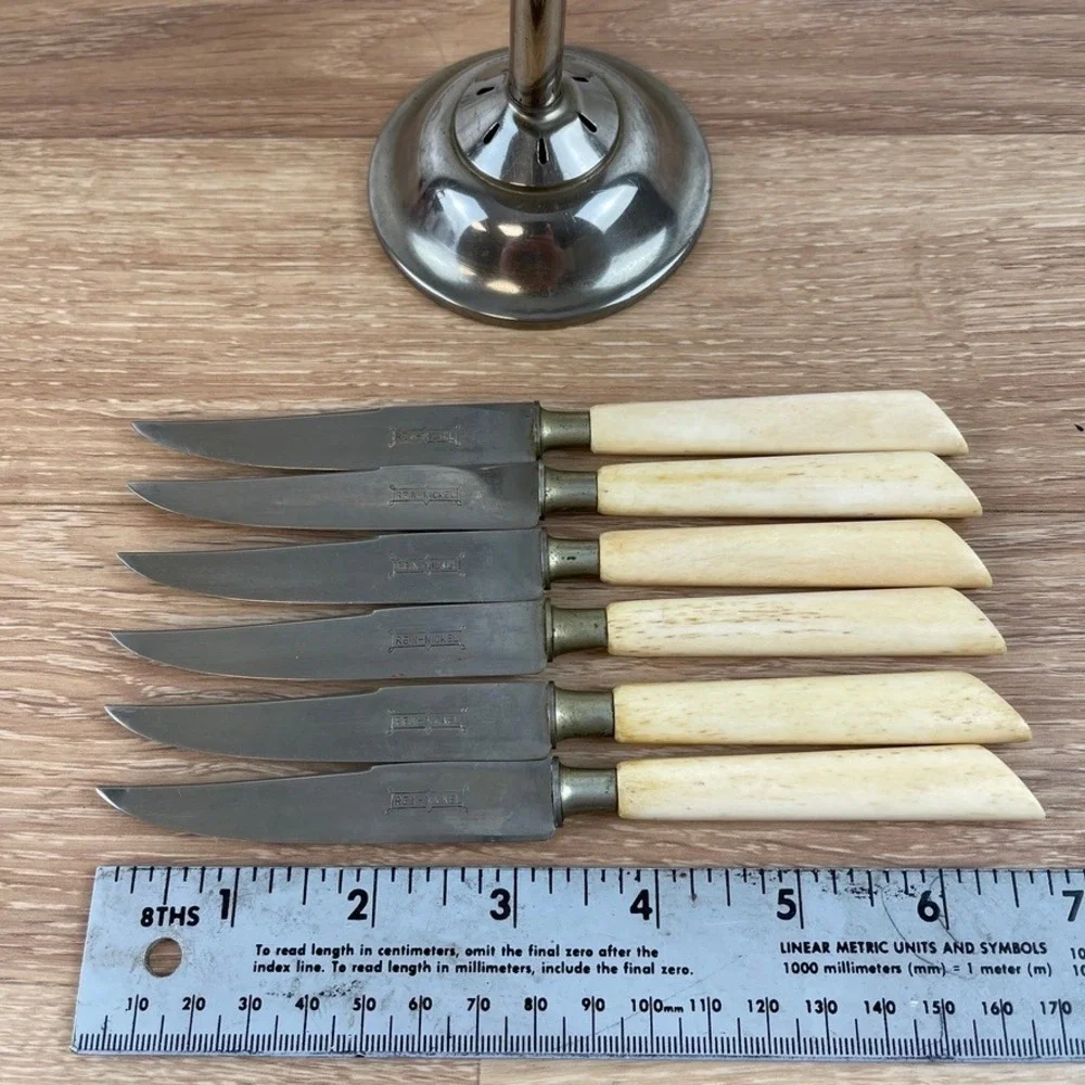 Vintage‎ Rein-Nickel 6 Piece Steak Knife Set with Stainless Carousel Stand Bone